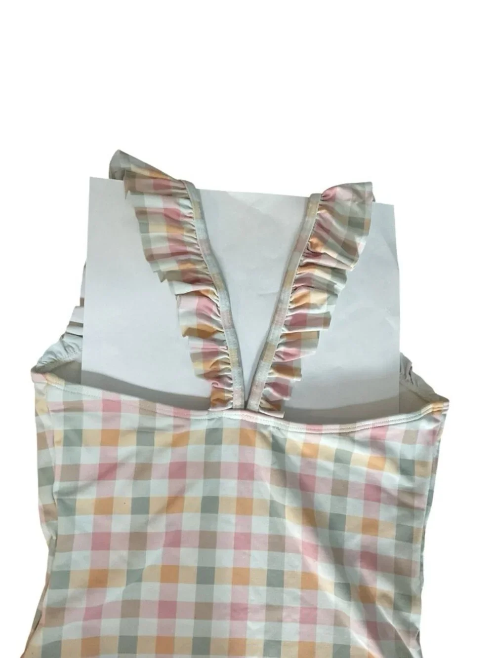 Petit Lem Girls Pastel Gingham Plait Pattern Ruffle One Piece Swimsuit Size 6X